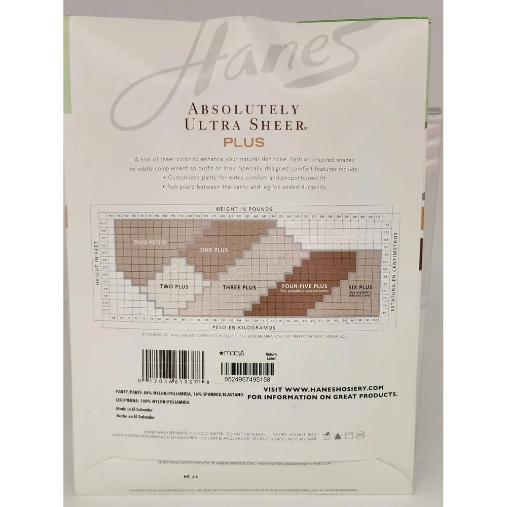 Hanes Absolutely Ultra Sheer Pantyhose Women 3 Plus Barely Black NWT Control Top
